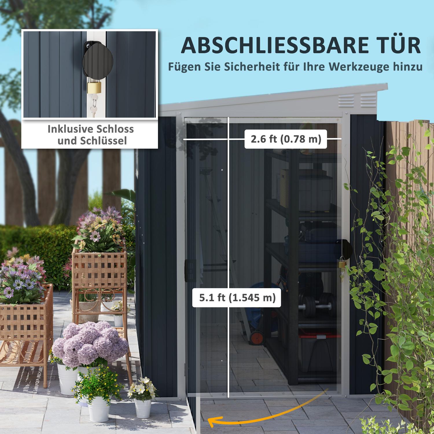 Verktygsskjul i metall – 2,7 m², tak, väderbeständig