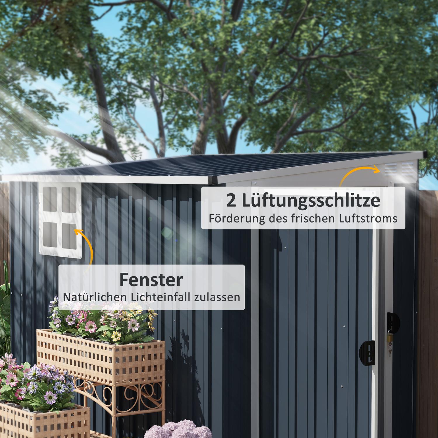 Verktygsskjul i metall – 2,7 m², tak, väderbeständig