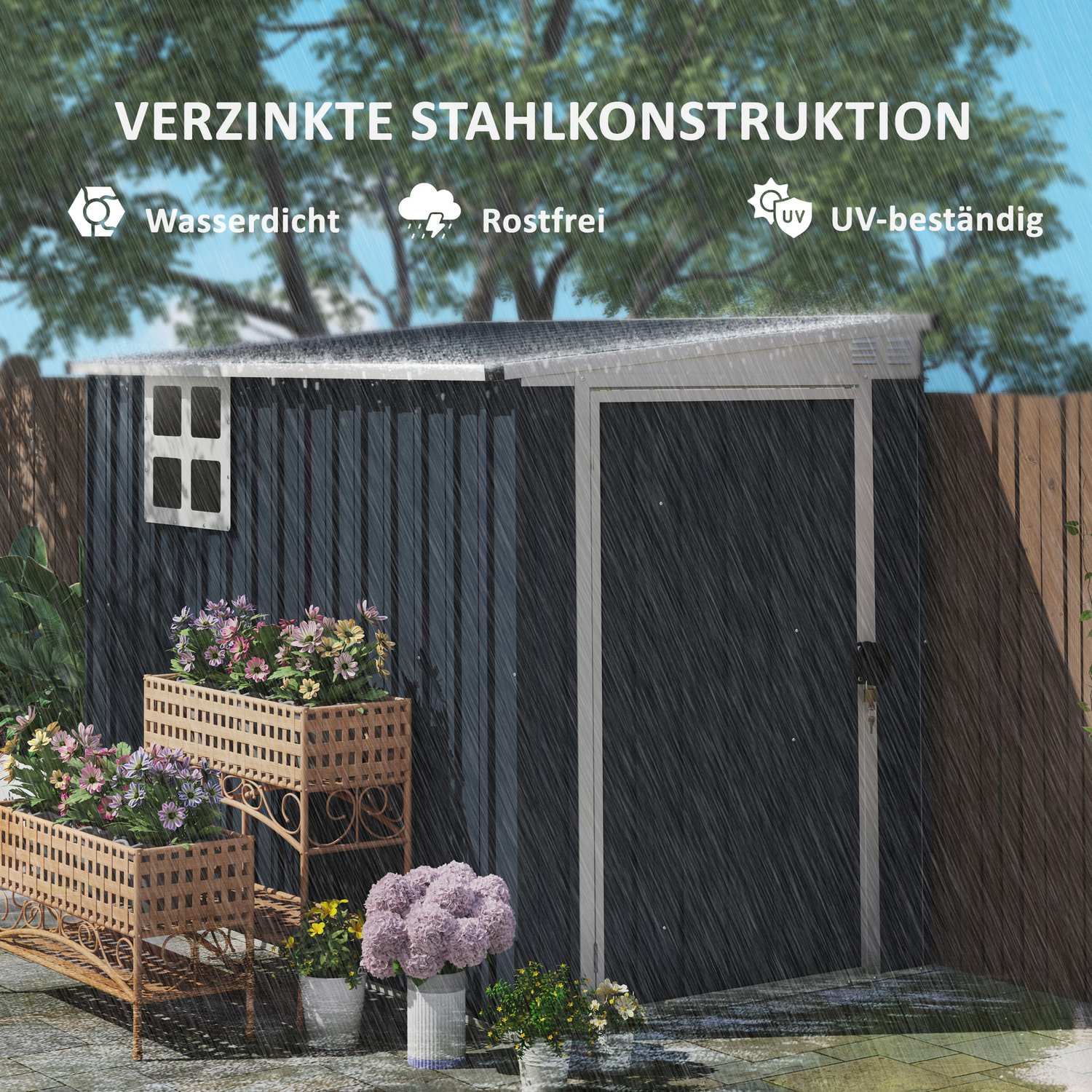 Verktygsskjul i metall – 2,7 m², tak, väderbeständig