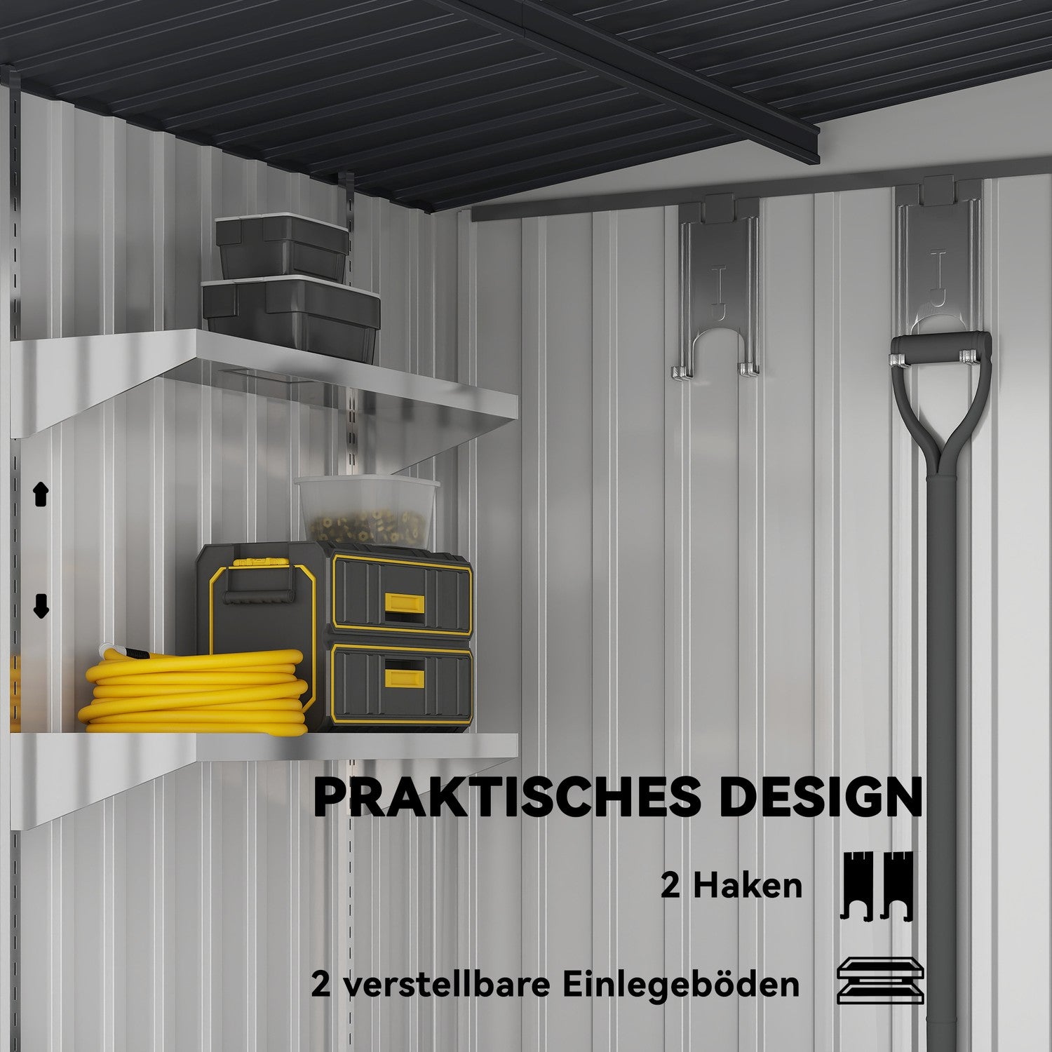 Verktygsskjul i metall 2,81m² 154x206,5x181 cm verktygsbod med takfundament
