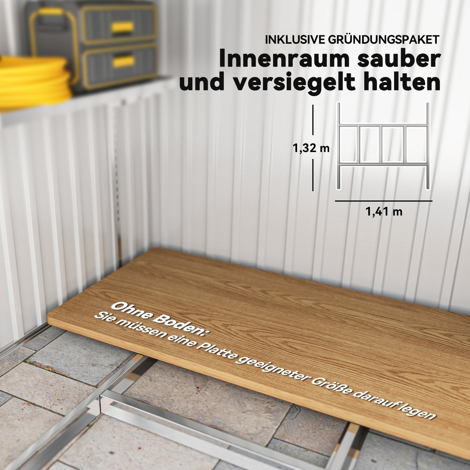 Verktygsskjul i metall 2,81m² 154x206,5x181 cm verktygsbod med takfundament