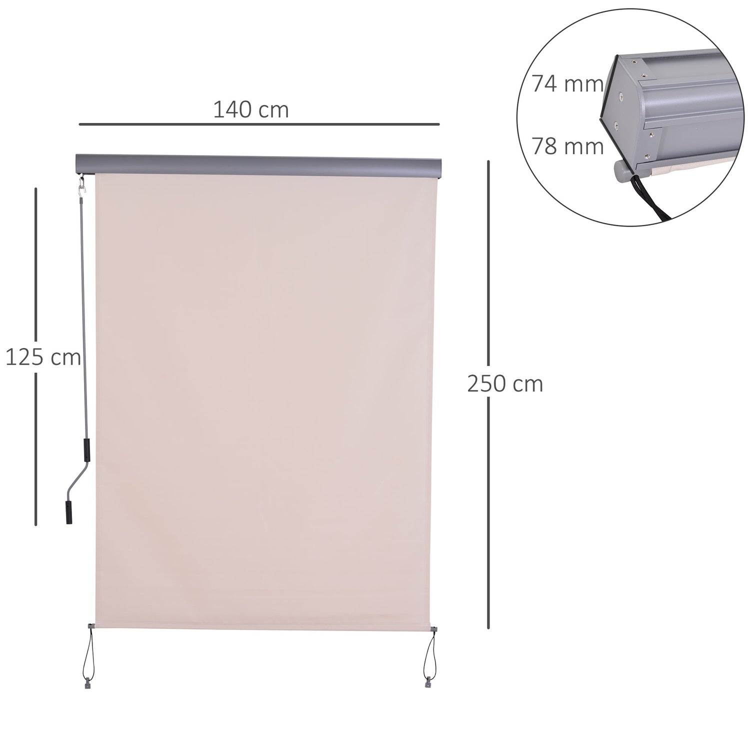 Vertikal Markis, Vind & Sekretessskärm, 140x250cm Cream