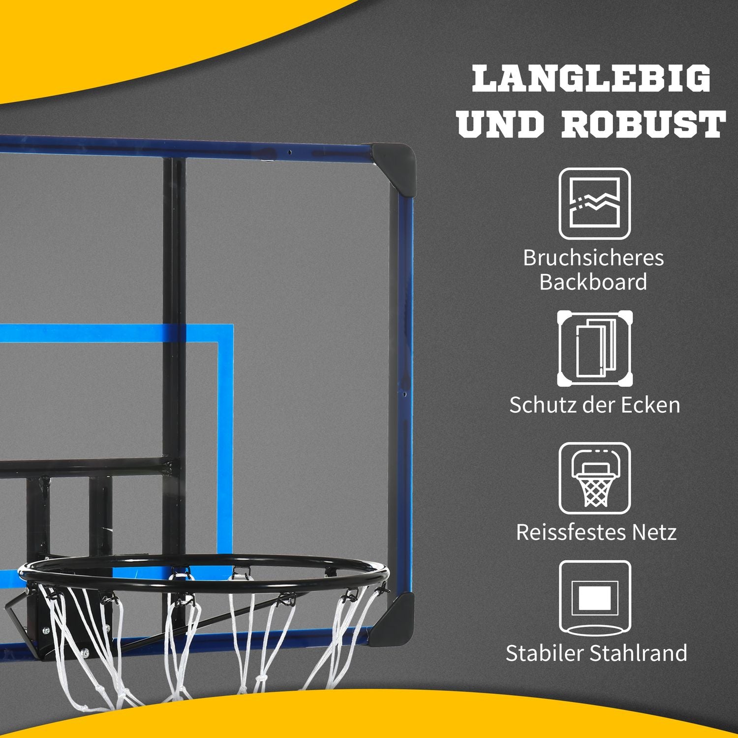 Väggmonterad utomhusbasketbåge, stål, 113x61x73 Cm