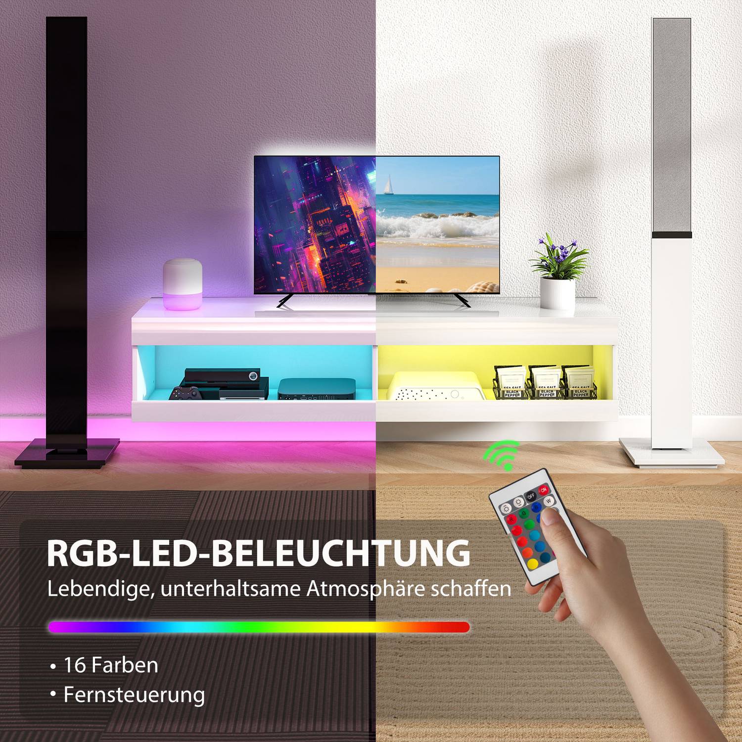 Väggmonterat TV-stativ med RGB LED för 55-60 tums TV-apparater