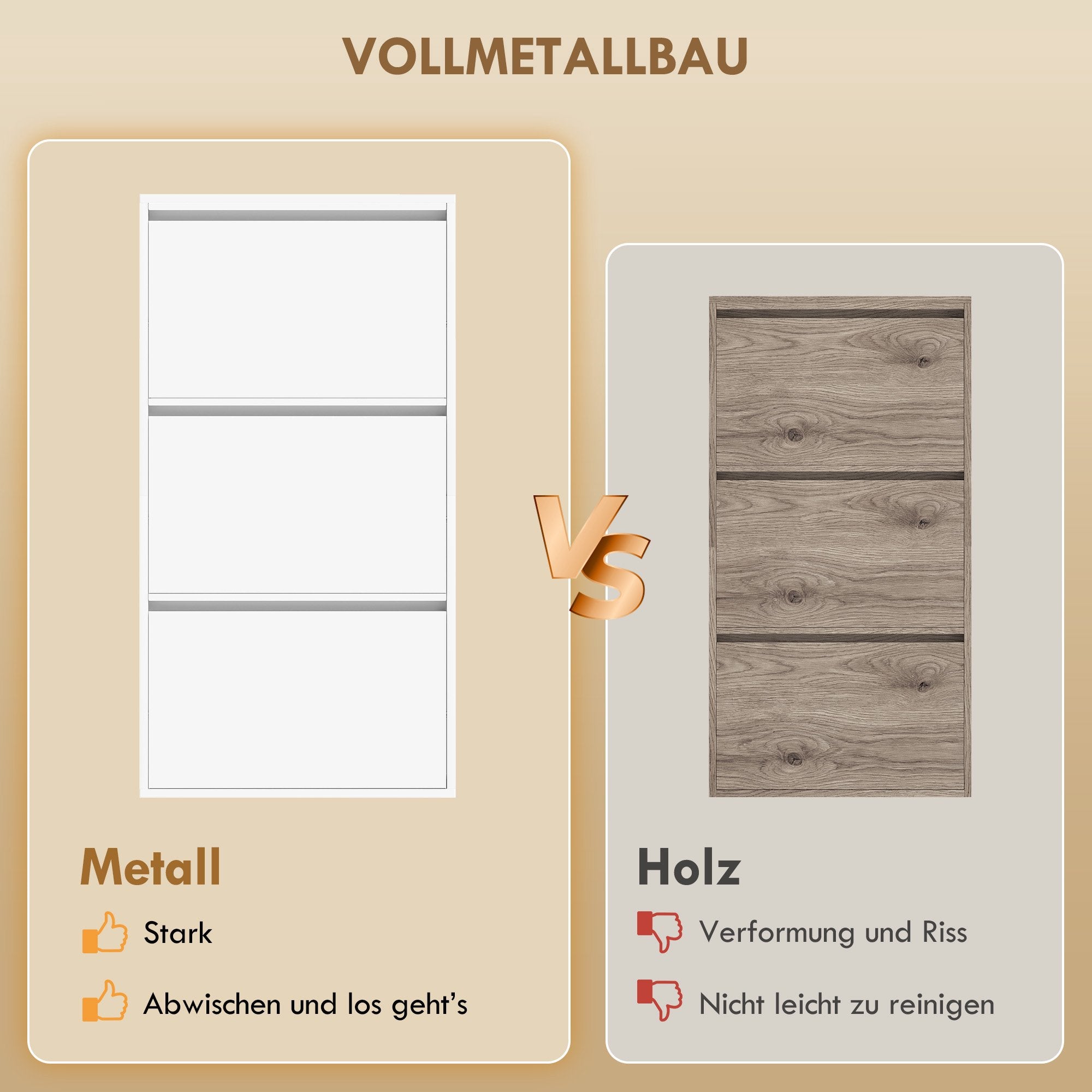 Väggmonterat skoskåp i metall, 3 fällbara lådor, vit