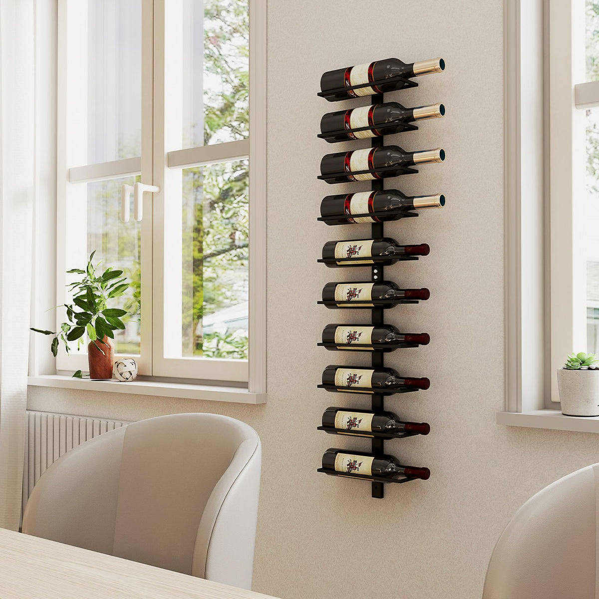 Porte-bouteilles mural en acier pour 10 bouteilles – noir