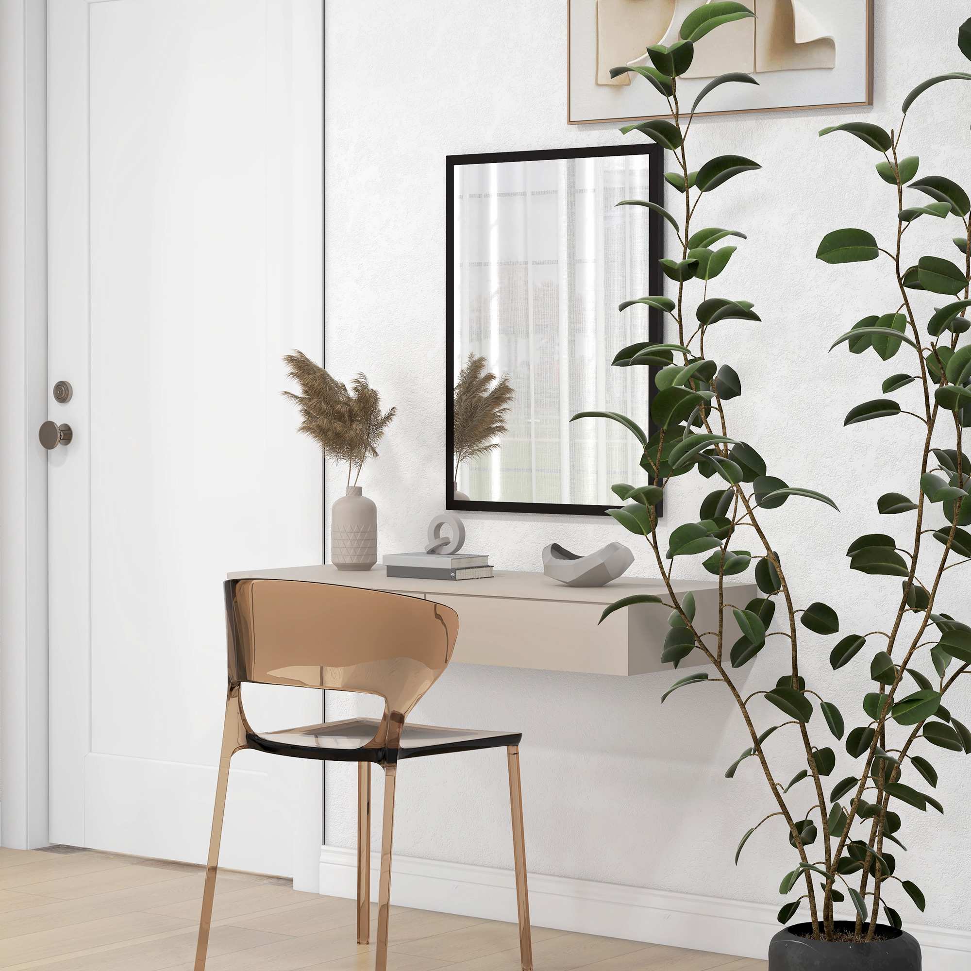 Väggspegel, 50x70 cm, svart MDF-ram, enkel montering