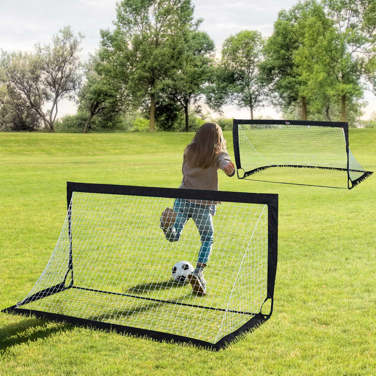 Faltbare Mini-Fussballtore aus Stahl und Tetrolon, 2er-Set