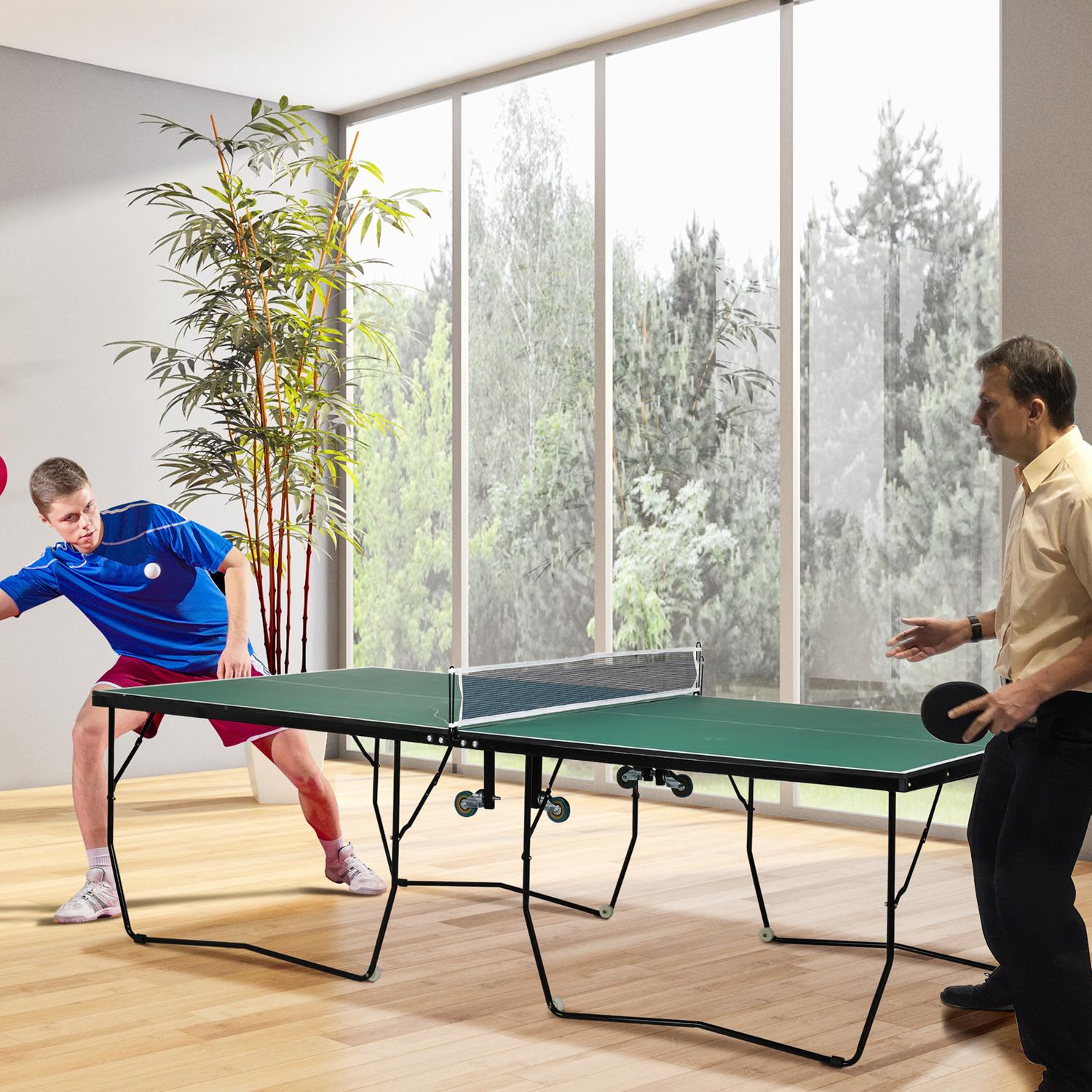 Vikbart inomhusbordtennisbord med hjul – Grön