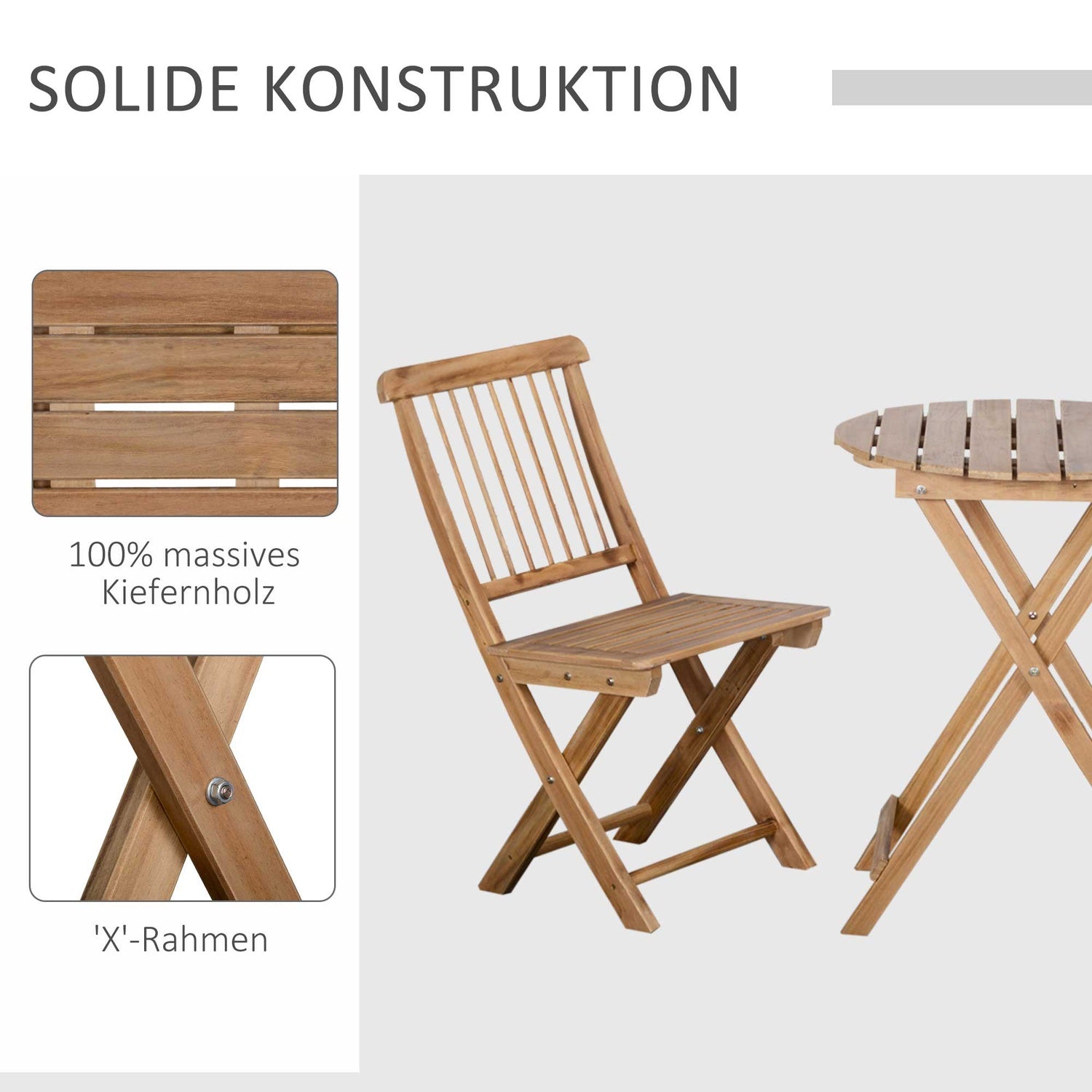 Vikbar träbistroset för 2, naturlig finish