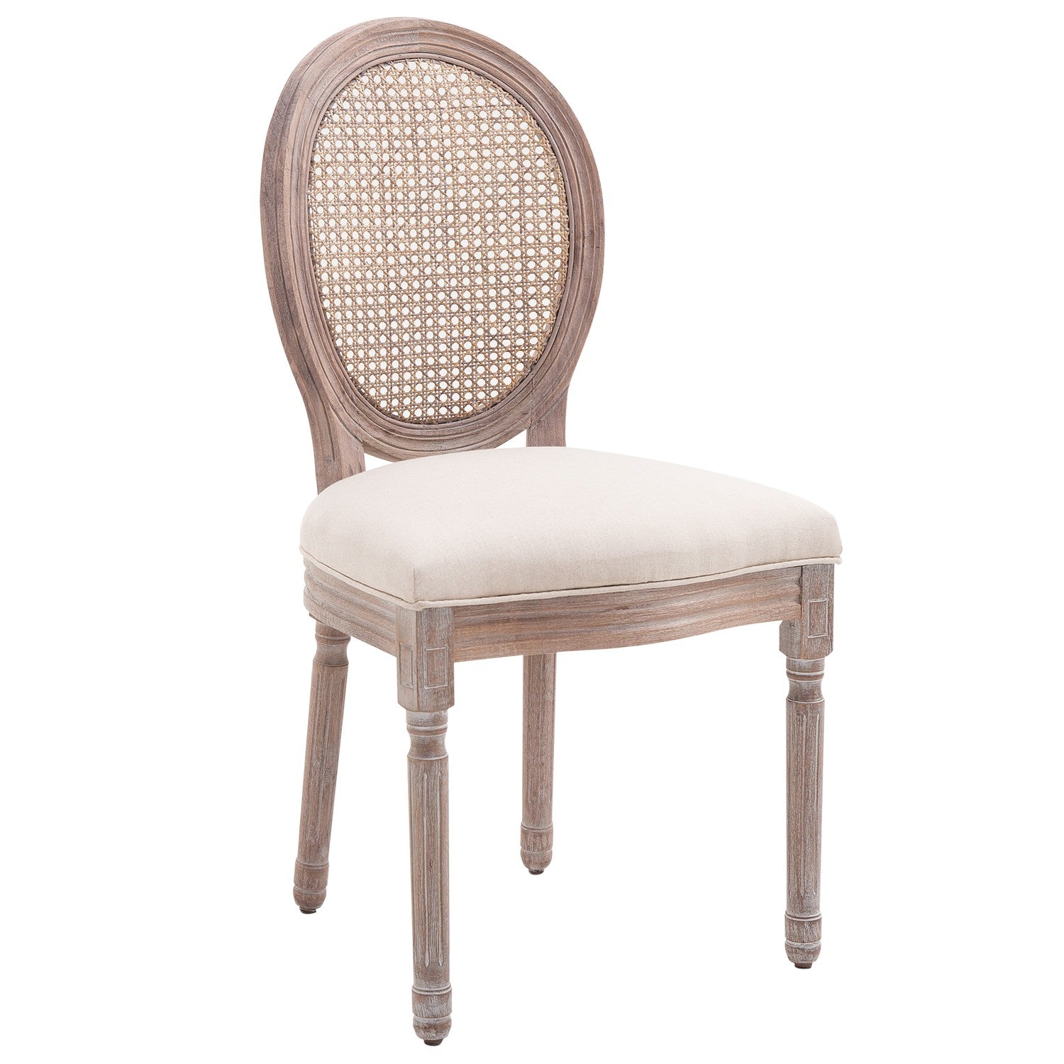 Vintage beige matstol – stoppad vilstol i rotting