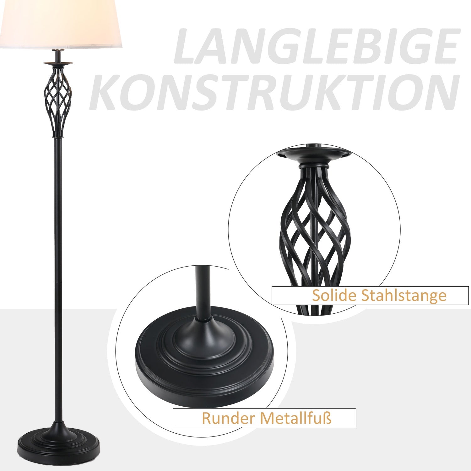 Vintage svart & vit lampsats – 2 bord, 1 golvlampa