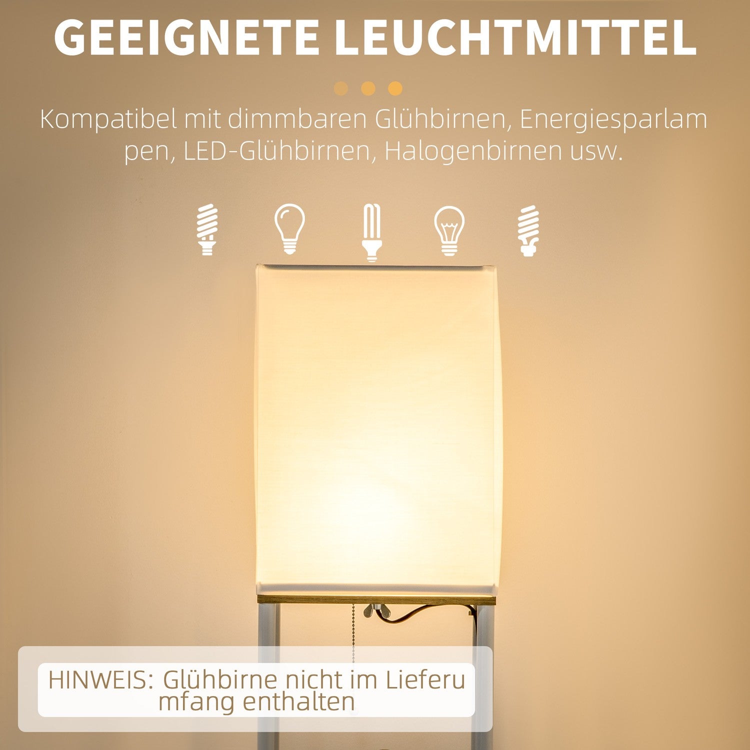 Vit golvlampa med tygskärm, E27 Sockel, 40W