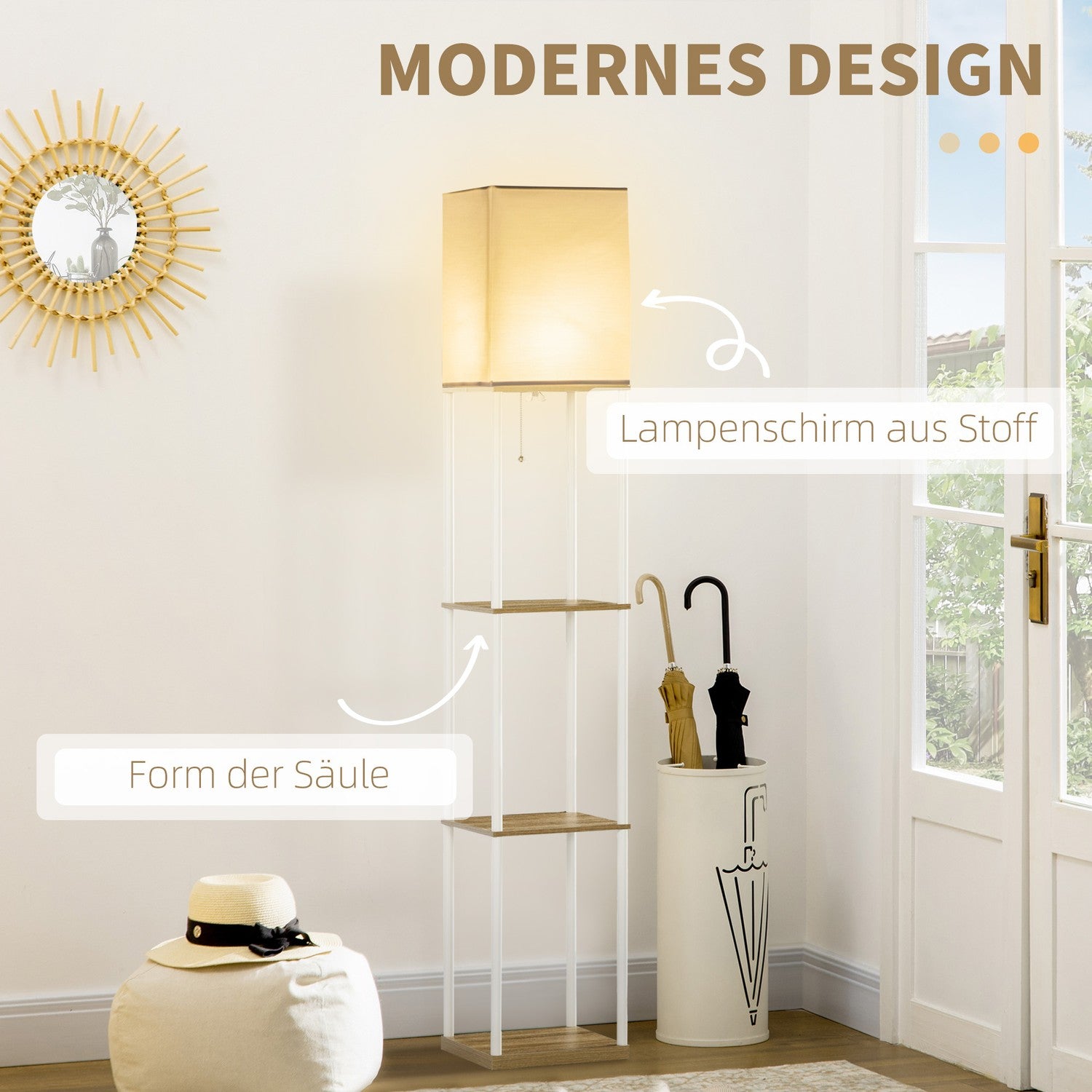 Vit golvlampa med tygskärm, E27 Sockel, 40W