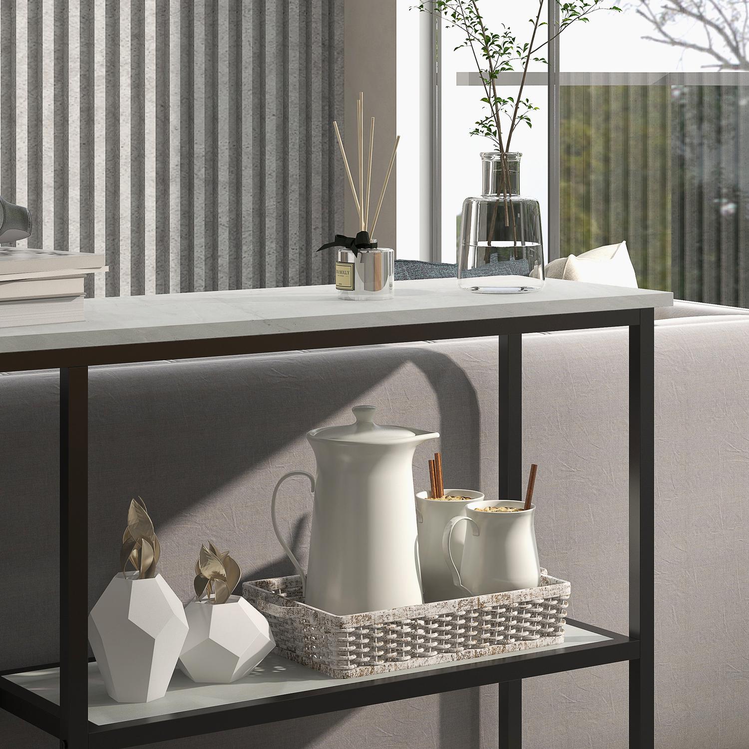 Vitt konsolbord i stål – 2-nivåer, tippskydd – 100x30x80 cm