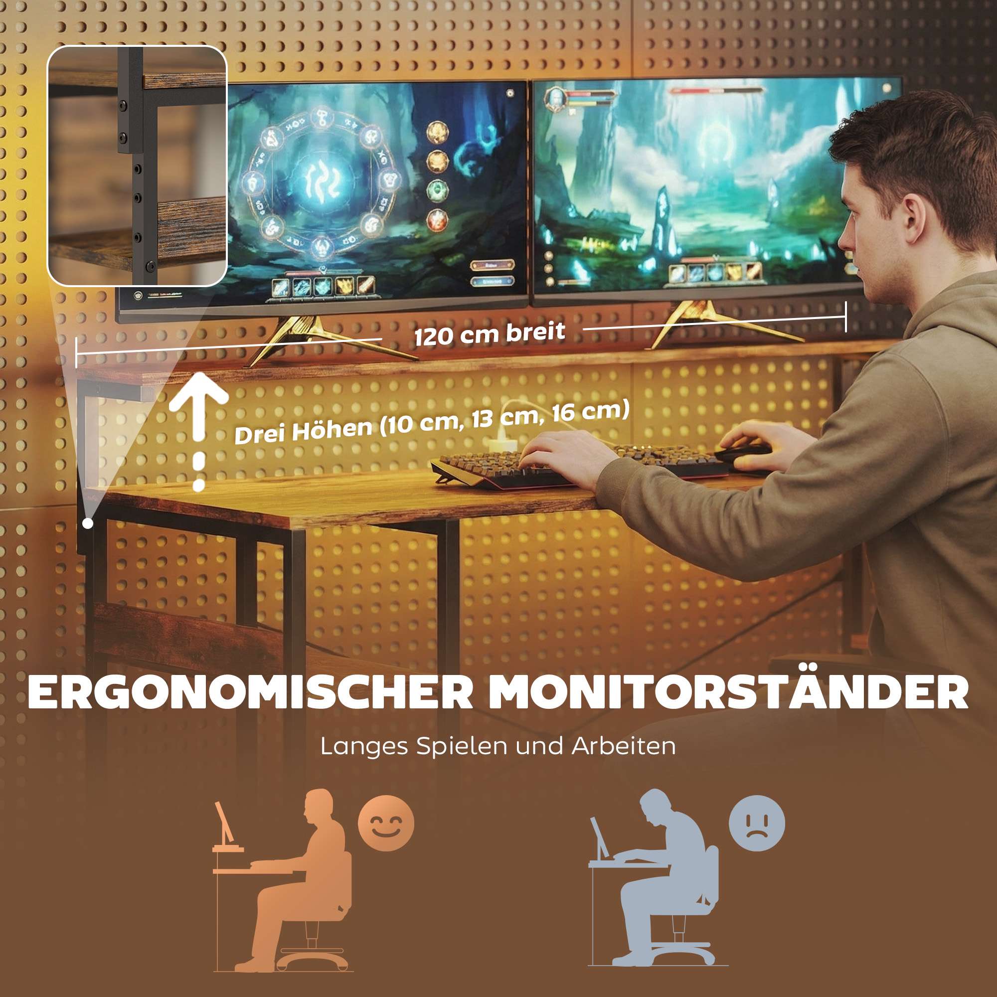 Vändbart L-format spelbord med LED-lampor och förvaring