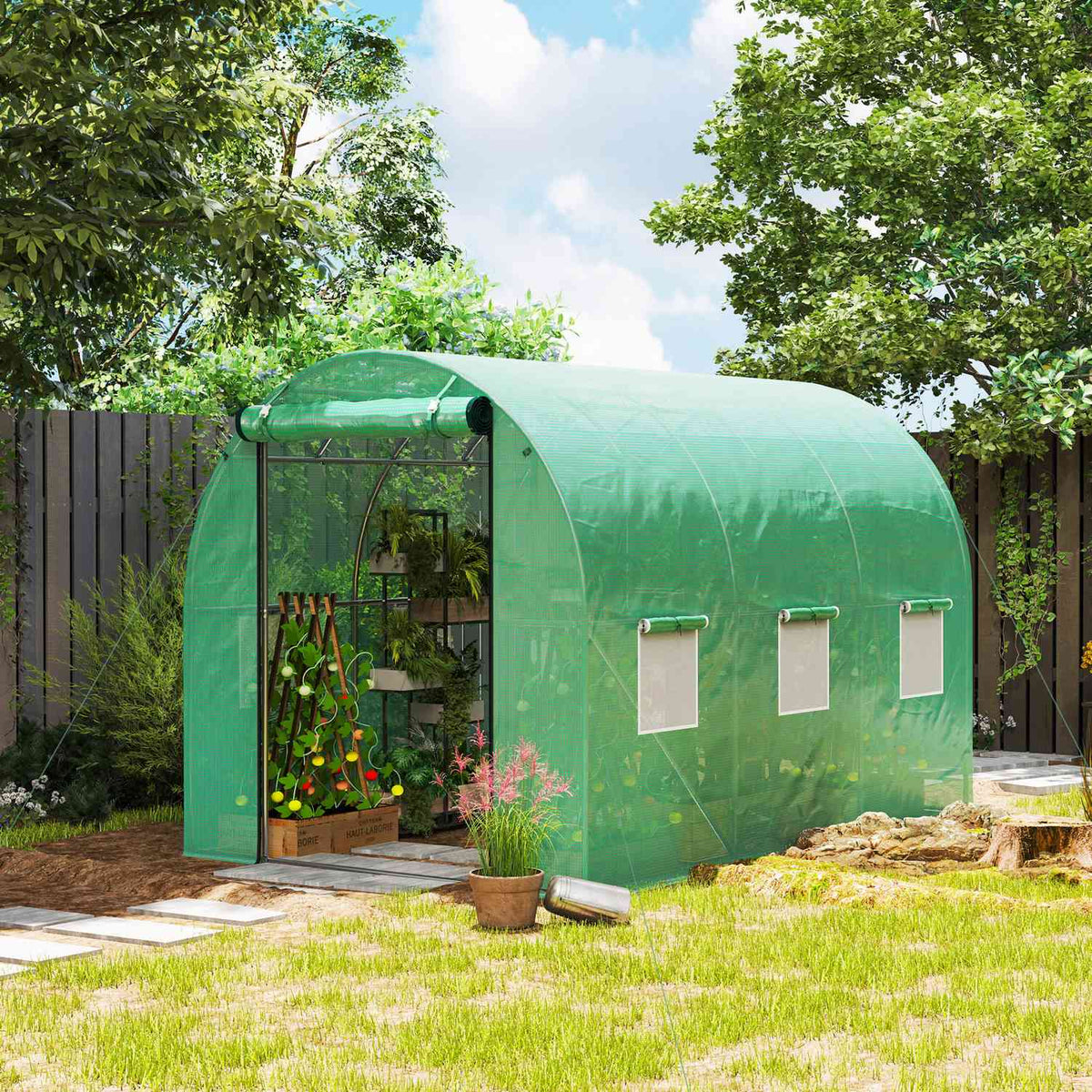 Serra 3x2x2m resistente ai UV, porta avvolgibile, 6 finestre
