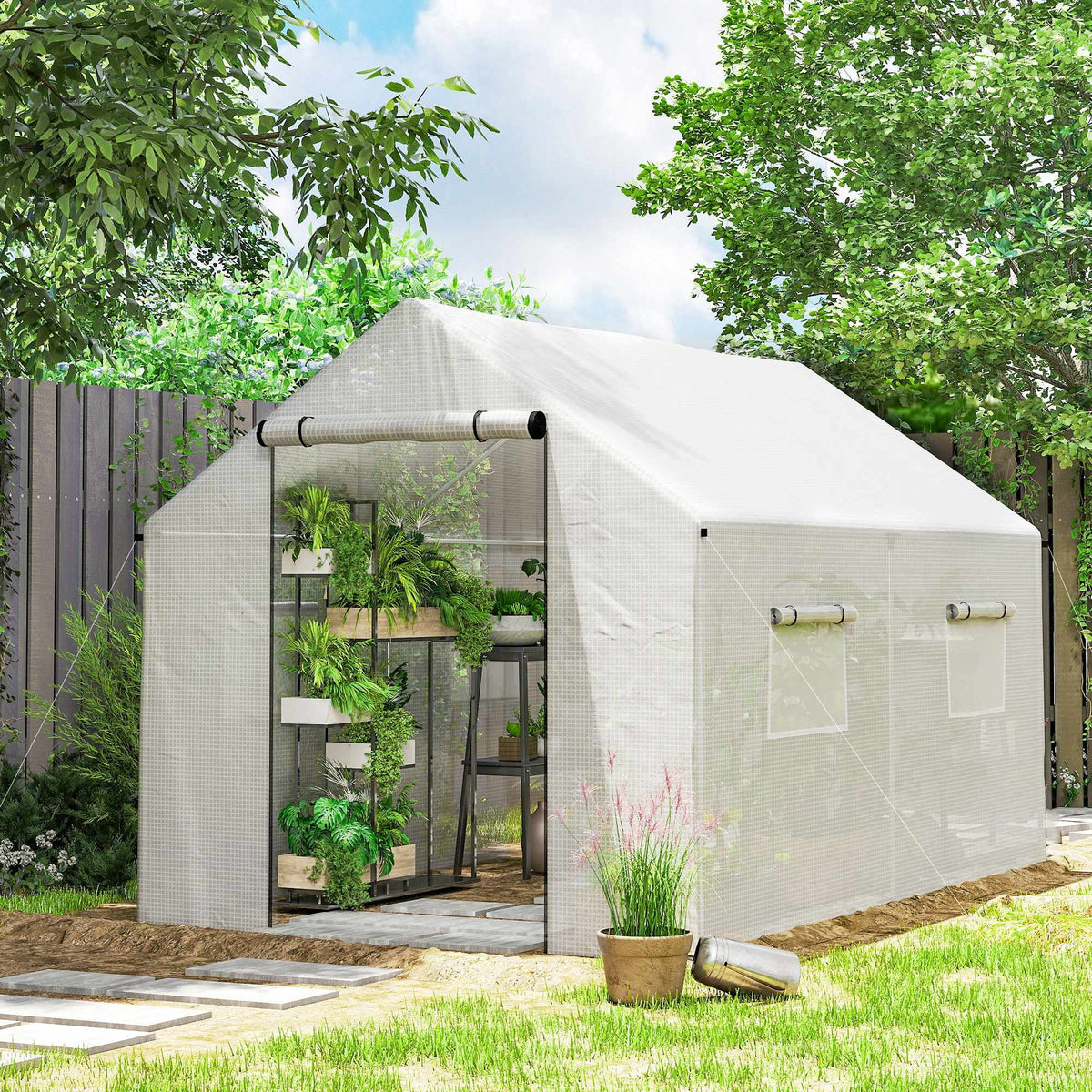 Växthus 3x2x2m med UV-beständigt lock, nätfönster
