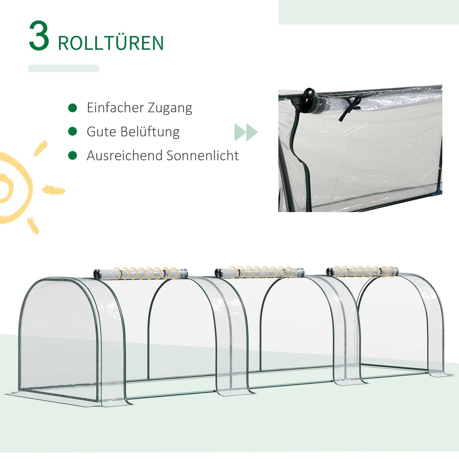 Växthus Med Dörr, Stålram, 350x100x80 cm, Grön