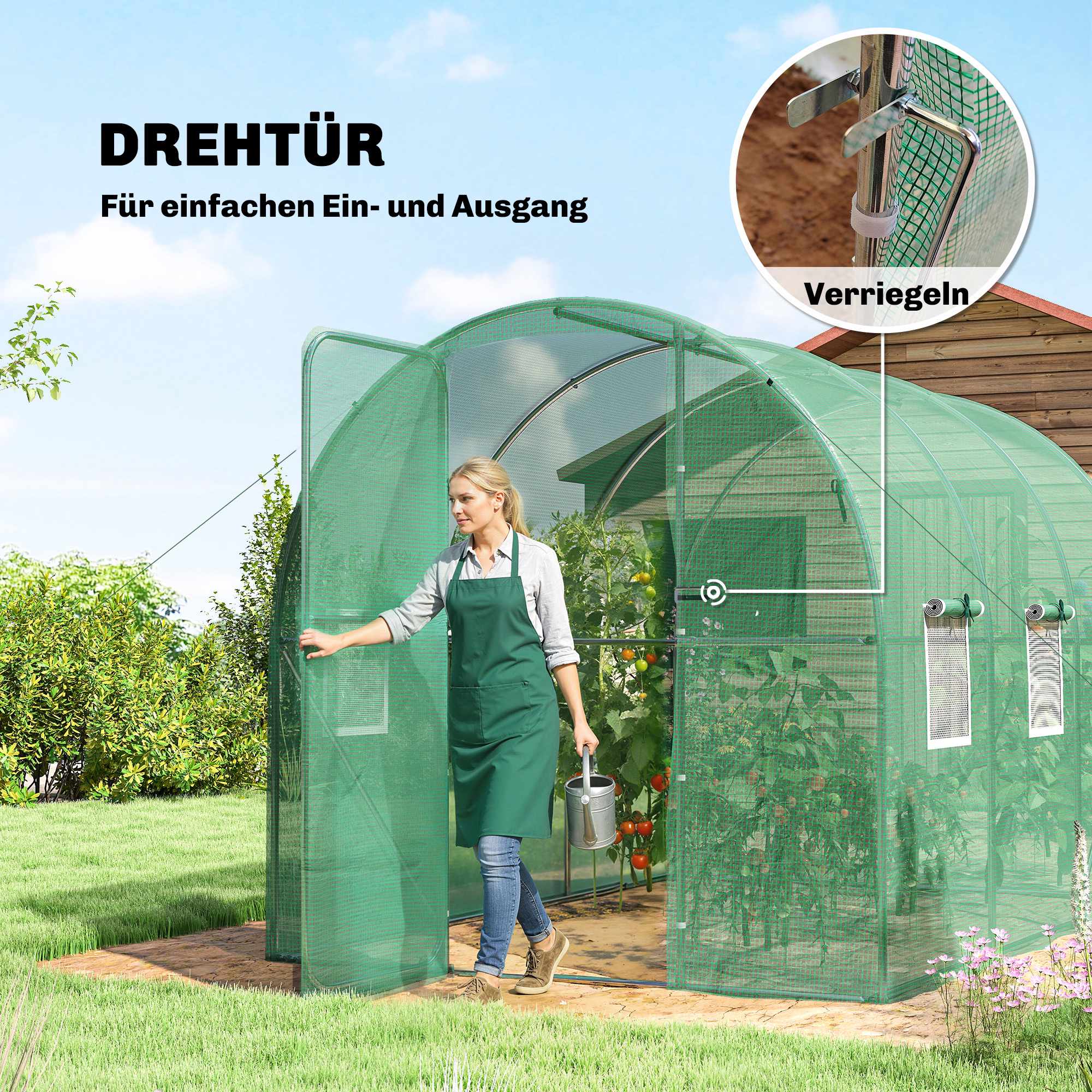 Växthus i polytunnelformat, 2x3m, PE-överdrag, stålram