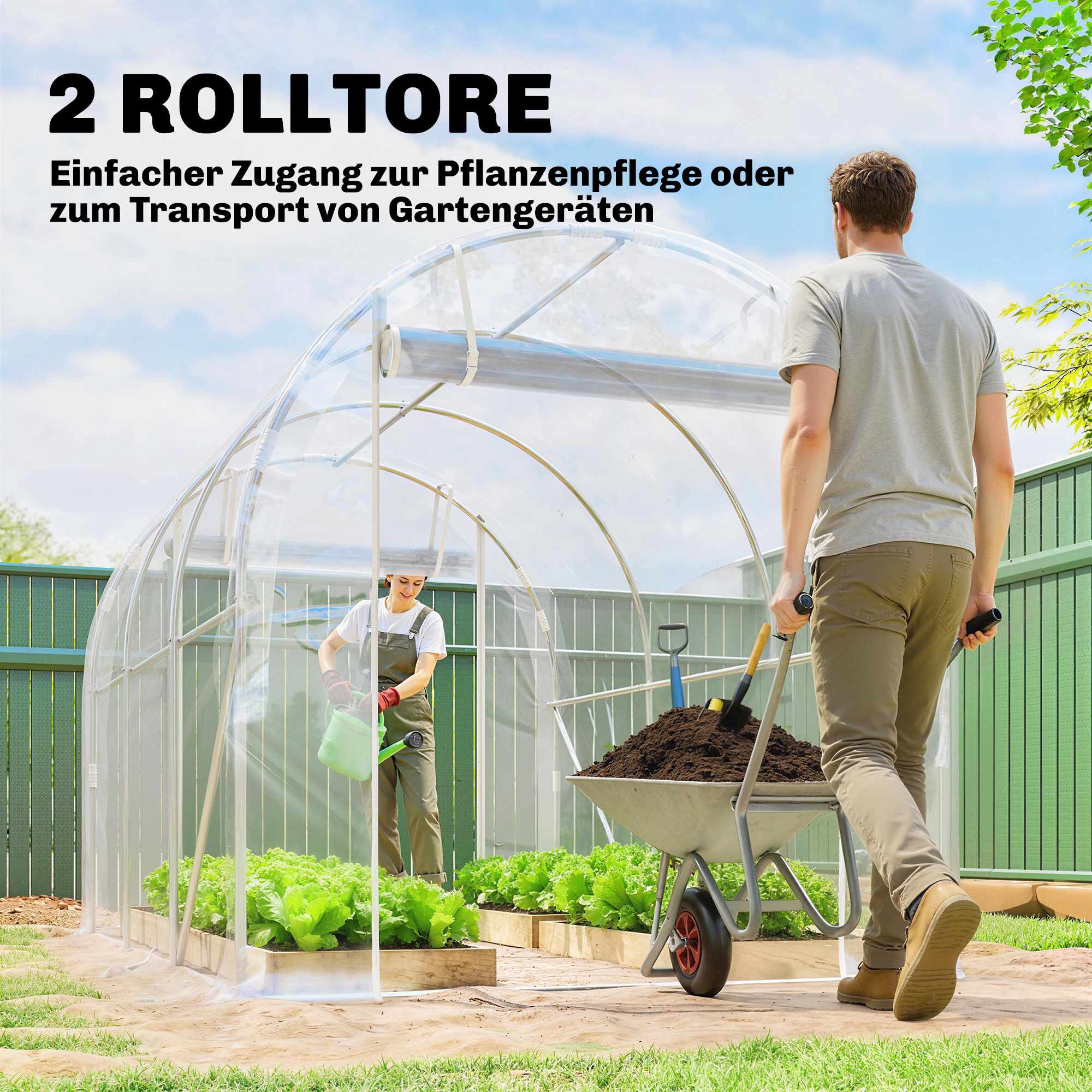 Växthus i polytunnelformat, stålram, UV PE-överdrag