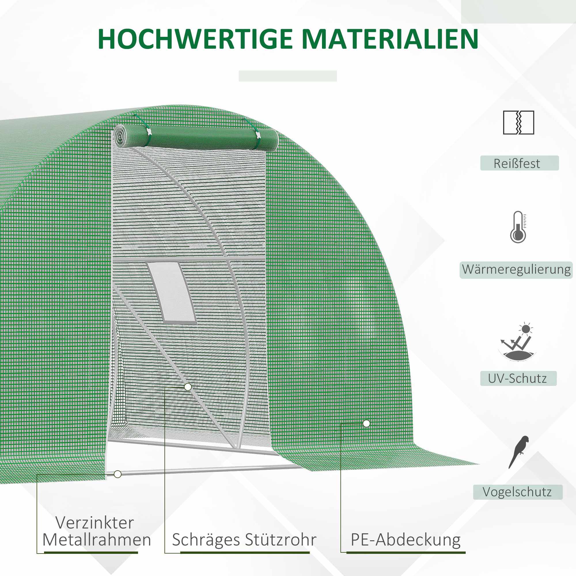 Växthus med fönster, 3x3m, mörkgrönt