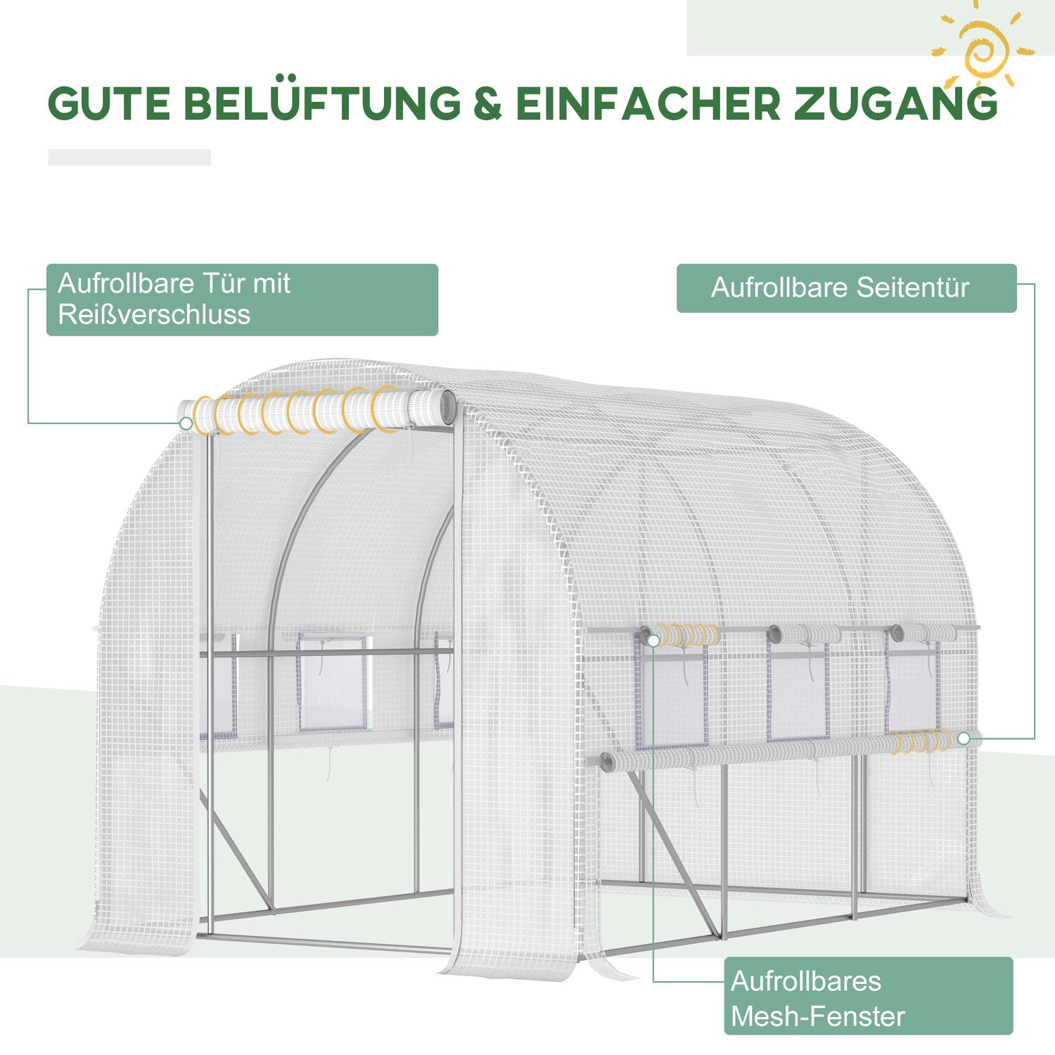 Växthustunnel 2,95x2x2M, Roll-Up Windows, UV-skyddad