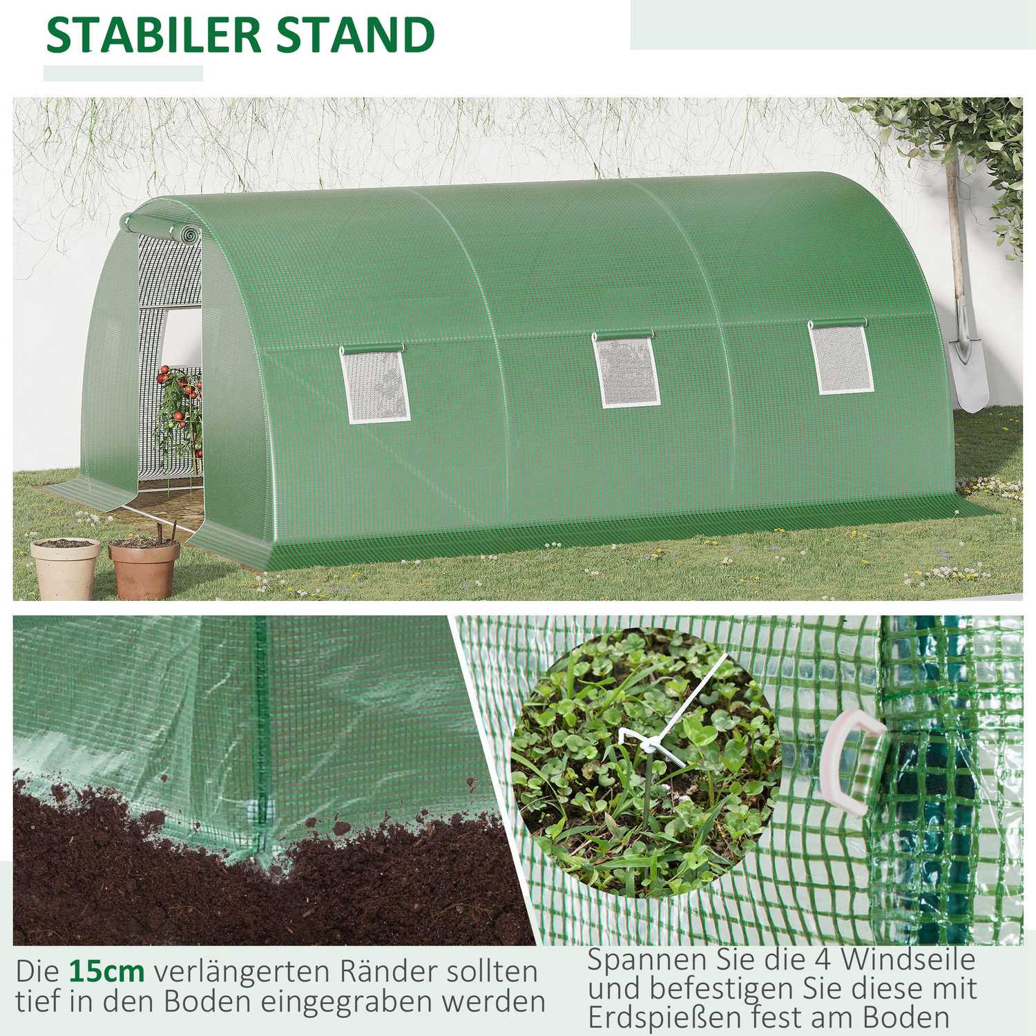 Walk-In Greenhouse Polytunnel 4,5x3m, 6 fönster, Frostbeständig