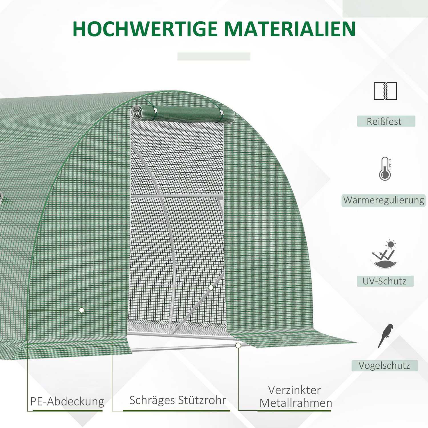 Walk-In Greenhouse Polytunnel 4,5x3m, 6 fönster, Frostbeständig