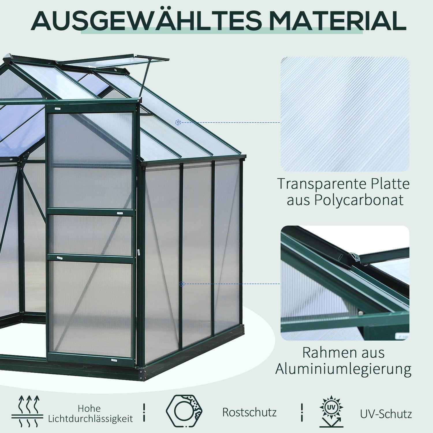 Walk-in växthus, aluminiumstomme, väderbeständig