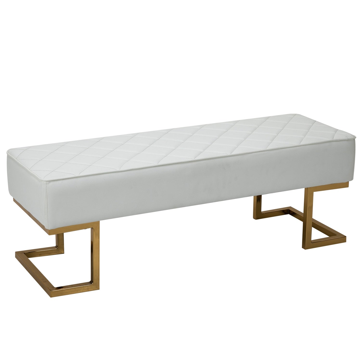 White & Gold Faux Leather Bänk – 120x43x42 cm