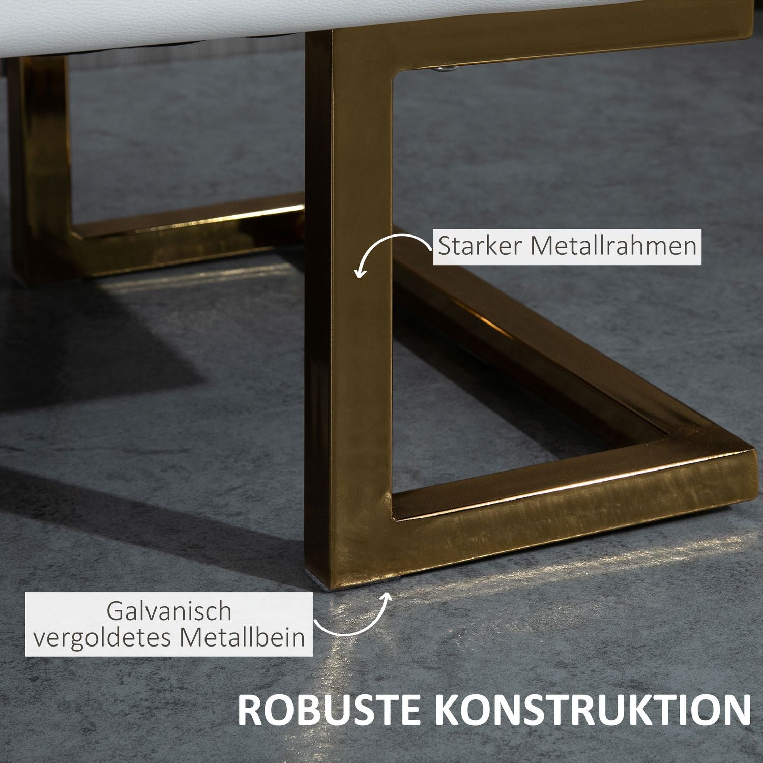 White & Gold Faux Leather Bänk – 120x43x42 cm