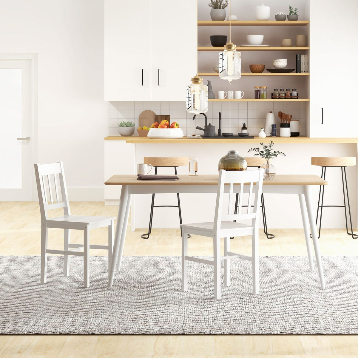 White Pine Wood Matsalsstol Set om 2 – 41x47x86 cm