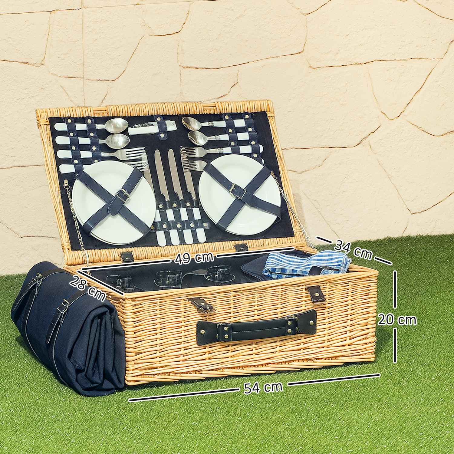 Willow Wood Picknick Korg Set för 4 med kylare och filt