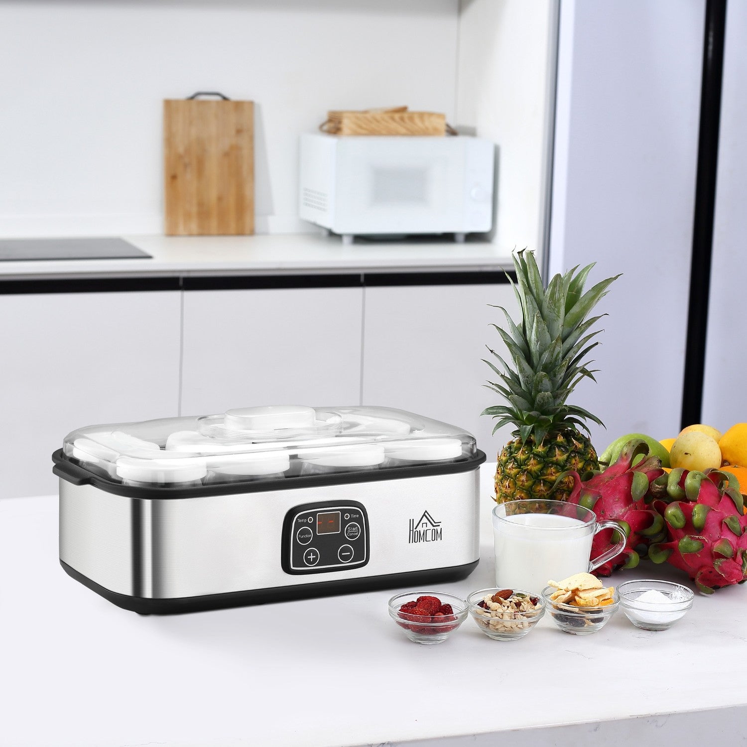 Yoghurtmaskin 25W med LCD, 8 burkar och justerbar temperatur