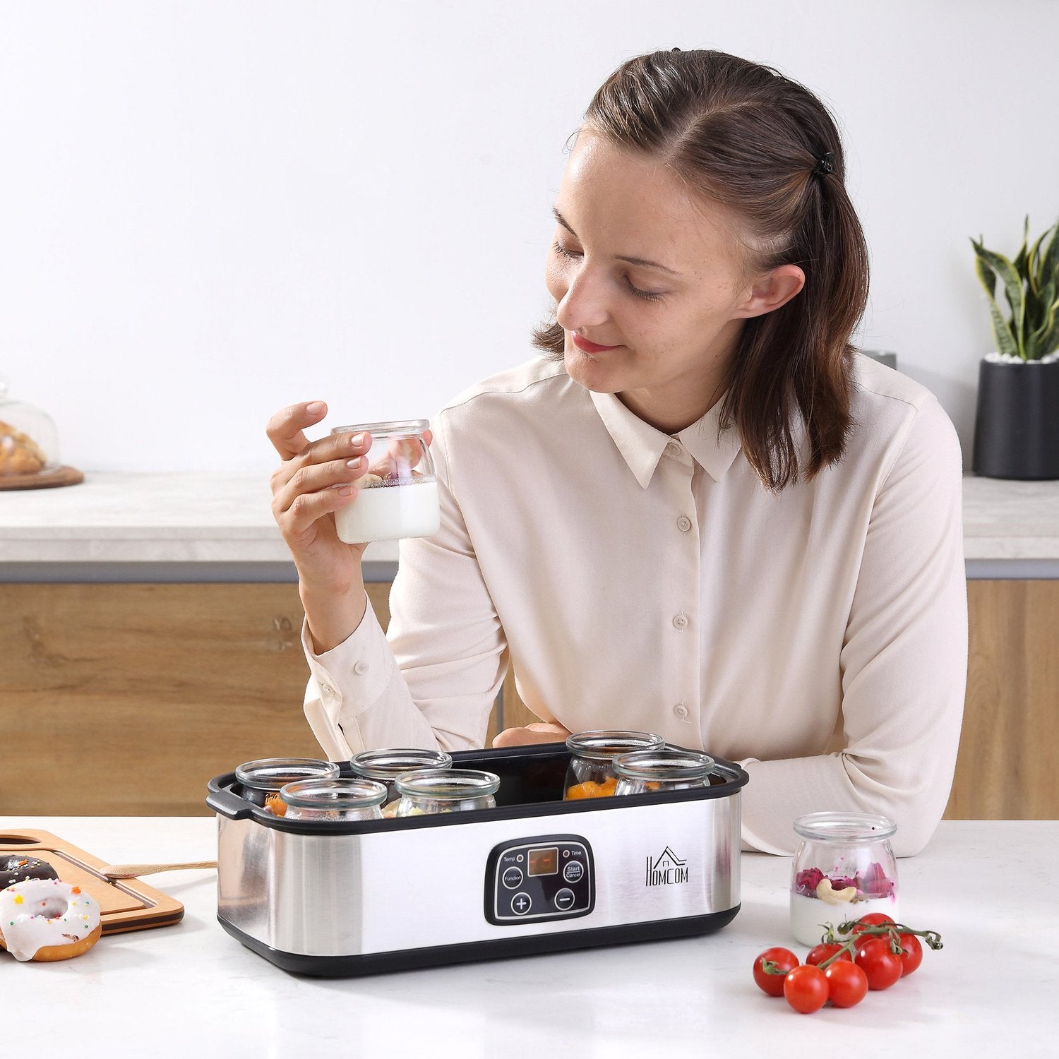 Yoghurtmaskin 25W med LCD, 8 burkar och justerbar temperatur