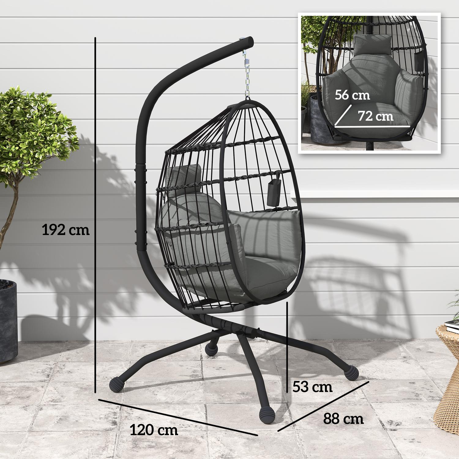 Äggformad hängstol med mugghållare, svart