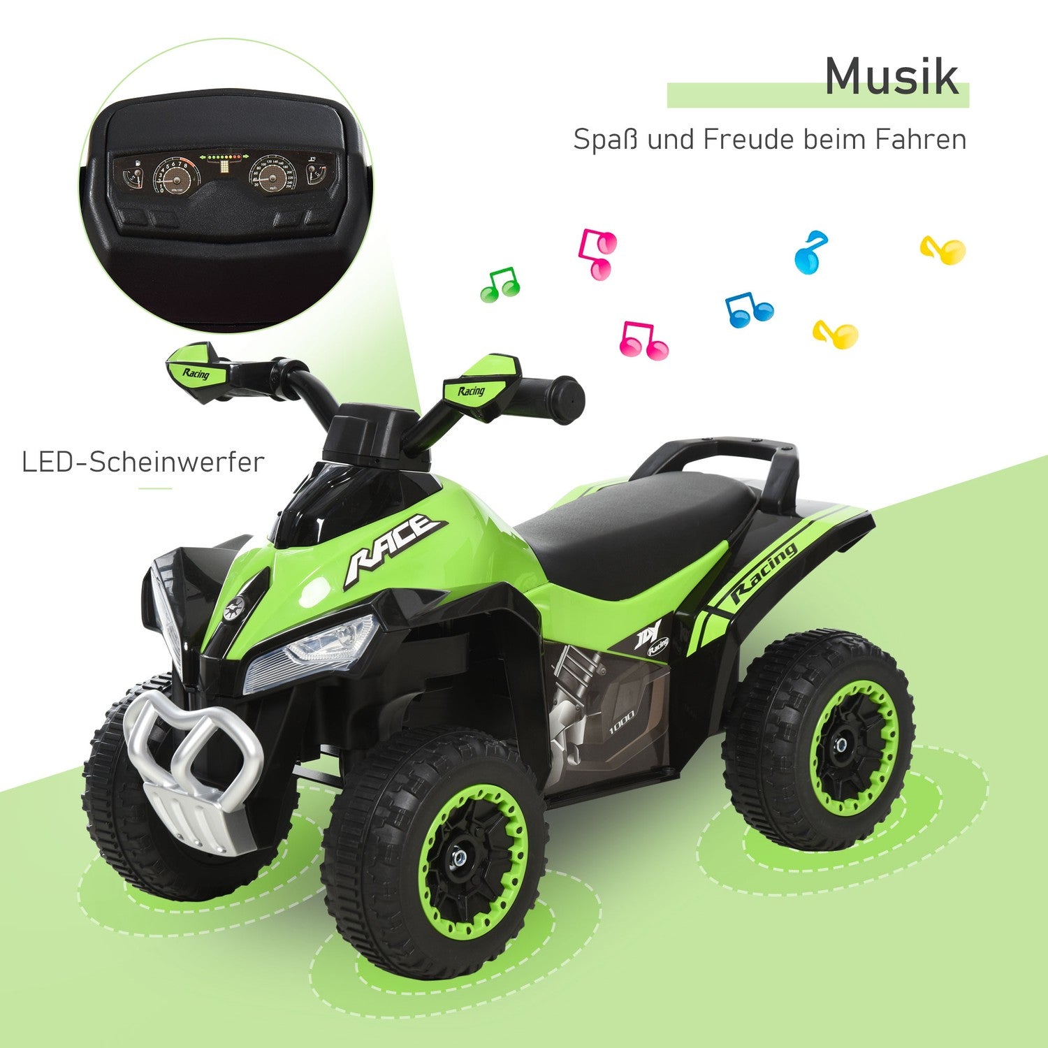 Åkbil för barn med musik, 18-36 månader, grön